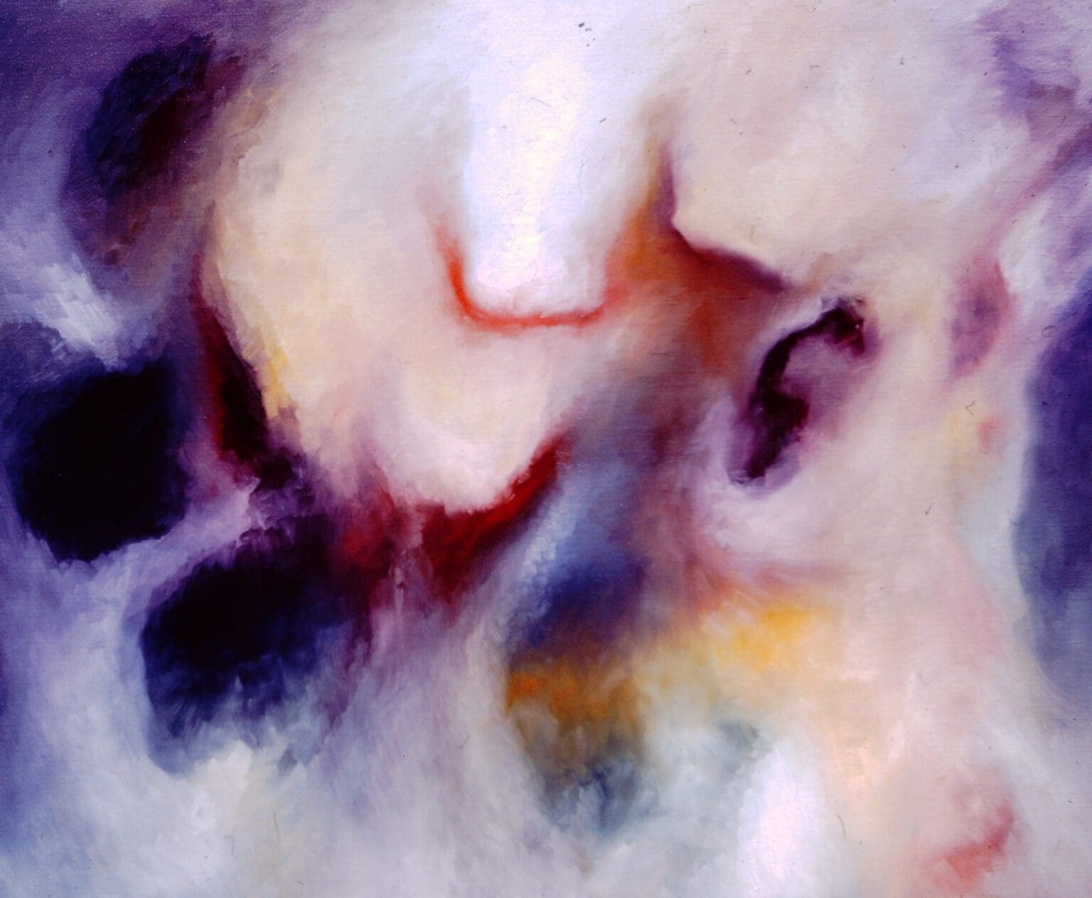 Abstract art with soft, blended colors and a hint of a face.