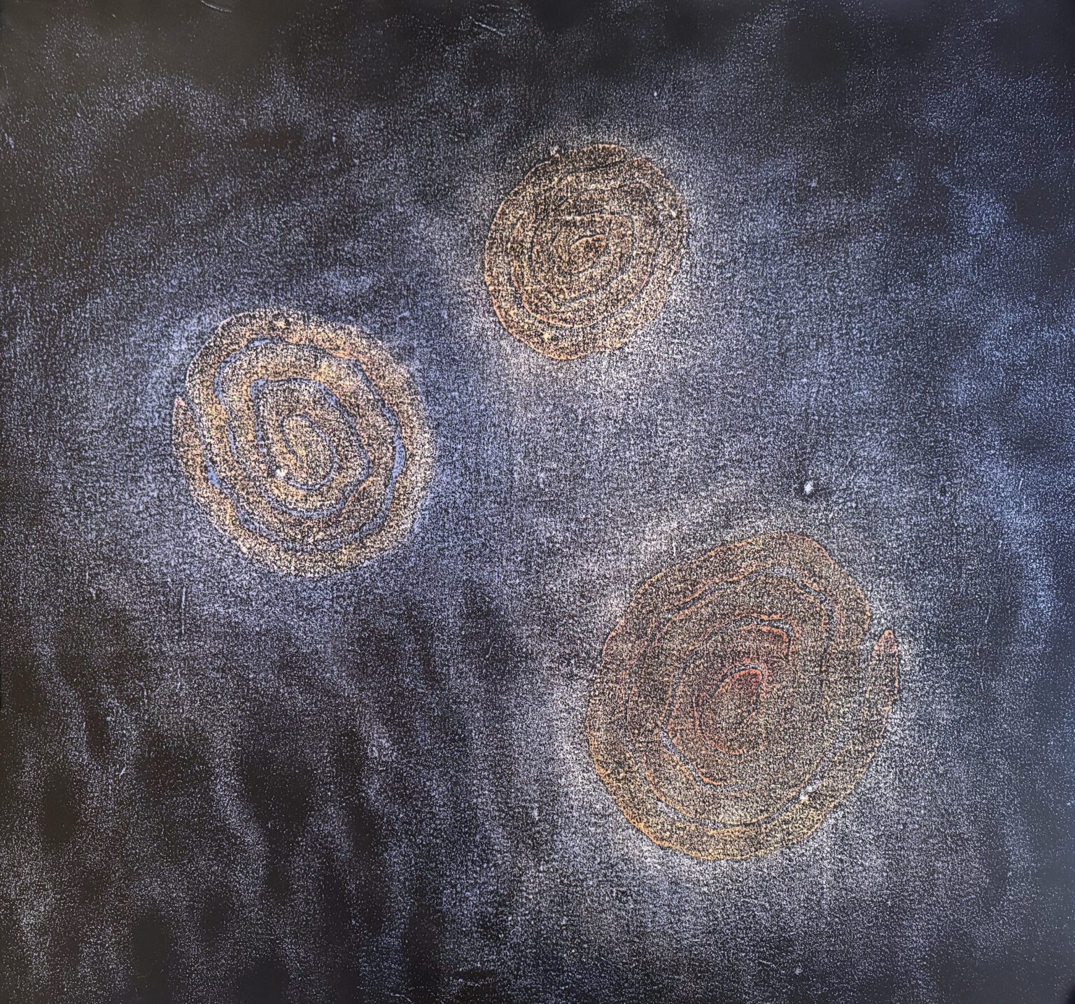 Microscopic view of virus particles on a textured surface.