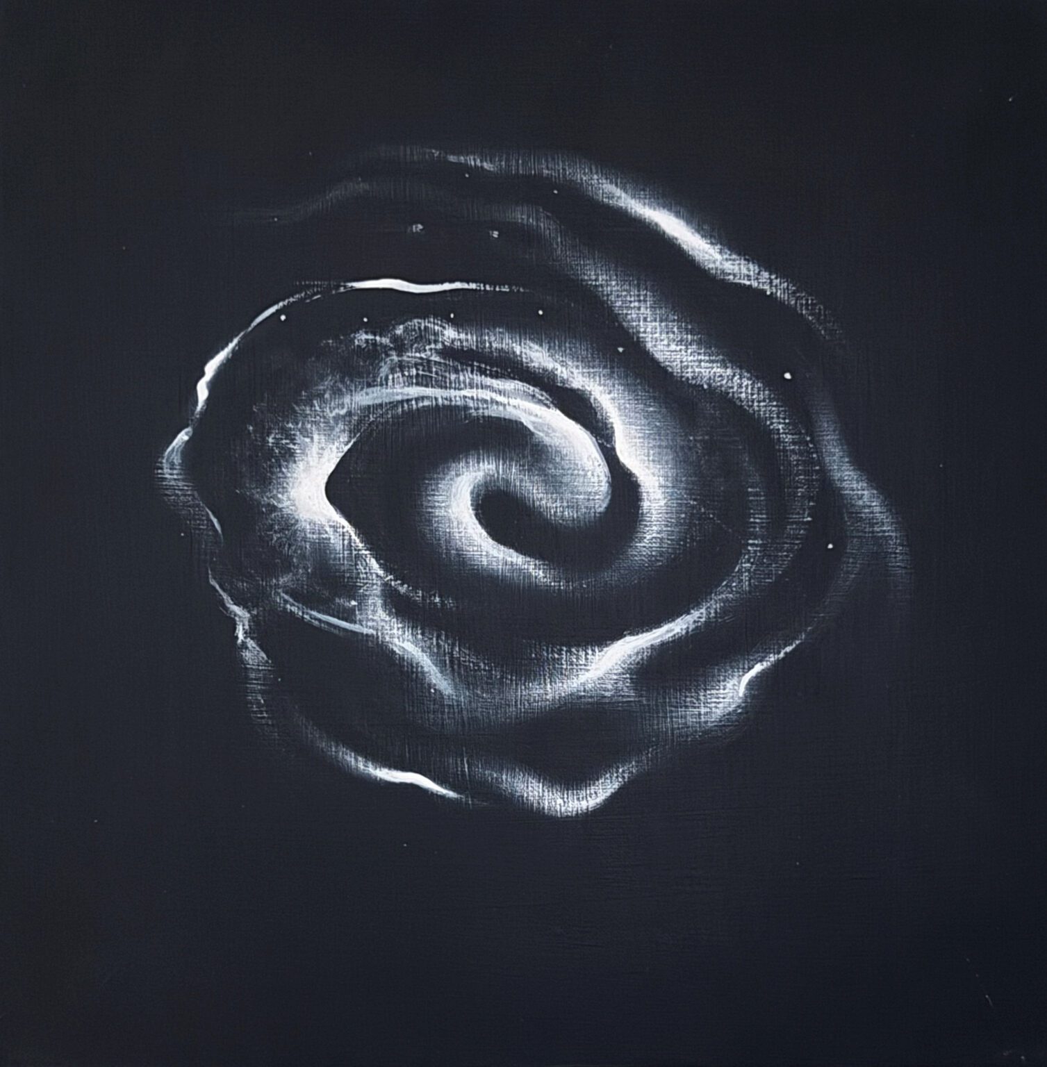Abstract spiral pattern with swirling white lines on a dark background.