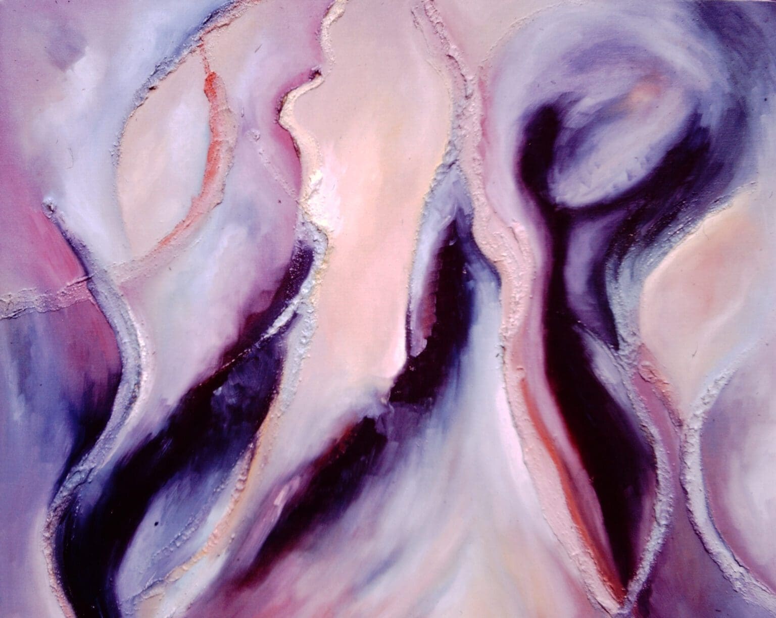 Abstract painting with flowing pastel colors and soft shapes.