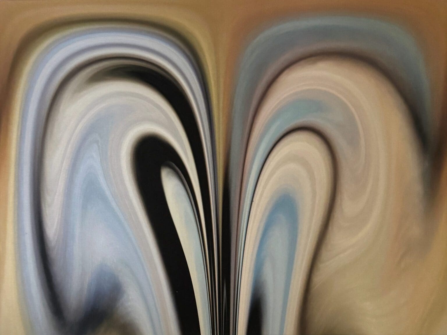 Abstract swirls of black, white, and beige blend in a fluid motion.